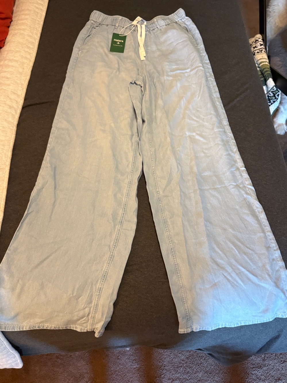 HALARA Light Blue Wide-Leg Drawstring Pants